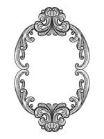 Hand drawing vintage frame baroque style. Sketch of ornate design element. Isolated engraving illustration. Old fashioned vignette engraving ornament. For decoration, print and design. vector