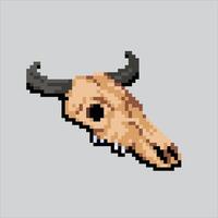 Pixel art illustration Bull Skull. Pixelated Bison Skull. Bison Bull Skull pixelated for the pixel art game and icon for website and game. old school retro. vector