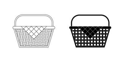 outline silhouette picnic basket icon set isolated on white background vector
