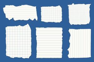 Set of torn paper sheets with different types of lines and grids. Perfect for scrapbooking, digital collages, note-taking designs, or any creative project needing a raw, handmade feel. vector