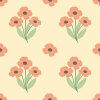 Elegant Floral Pattern Featuring Peach Colored Blooms with Soft Green Leaves on a Light Cream Background, Creating a Calm and Retro Inspired Design Perfect for Fabric, Wallpaper, or Decorative Prints. vector