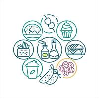 food and drink icons in a circle vector
