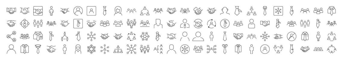 Staff and Company Line Icon Collection. Modern Collection for Design, Web Sites, Apps, Cards. Contains Linear Images of Worker, Handshaking, Office Clothing vector