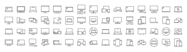 Laptop, Computer, Phone, Tablet Outline Simple Linear Image Collection. Editable Stroke. Suitable for Web Sites, Books, Cards, Apps vector