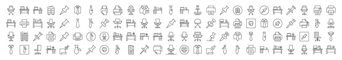 Pack of Office Related Line Icons. Editable Stroke for Design, Web Sites, Apps, Cards. Contains Linear Images of Push Button, Tie, Workspace vector
