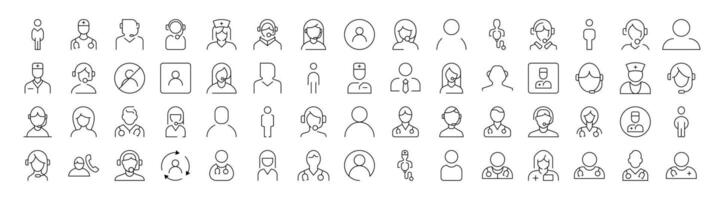 Doctor, Dispatcher, Office Worker Outline Style Icons for Design, Cards, Apps, Social Networks vector
