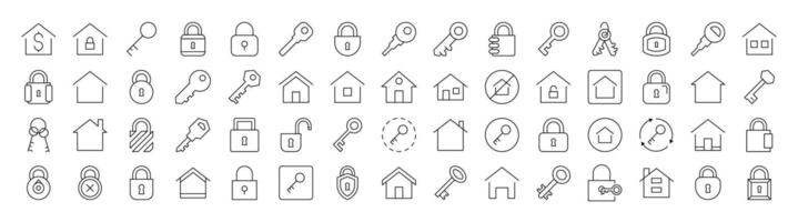 Bundle of Real Estate Related Line Icons. Editable Stroke for Design, Web Sites, Apps, Cards. Contains Linear Images of House and Key vector