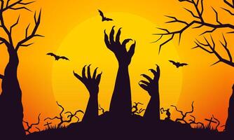 halloween background poster design with zombie hand illustration with empty space for design vector