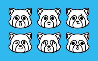 set cute cartoon red panda icons isolated vector