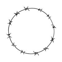 circular frame with barbed wire icon over white background, line style illustration vector