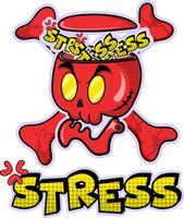 a cartoon skull with the words stress on it vector
