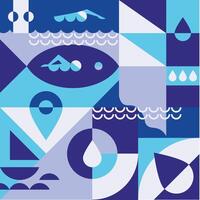a blue and white abstract pattern with various shapes vector