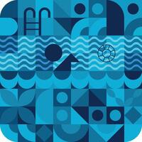 a blue and white abstract design with a swimming pool and a wave vector