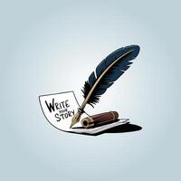 a pen and a feather are on top of a piece of paper with the words write story vector