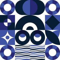 a blue and white geometric pattern with circles and waves vector