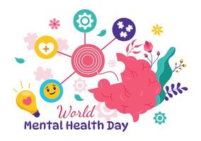 Design for Mental Health Day with Brain Symbols in a Flat Style vector