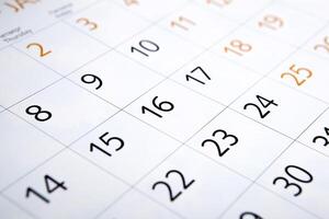 sheet of a calendar with the number of days photo
