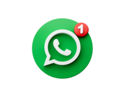 3d WhatsApp notification icon one new message in the inbox concept 3d illustration png