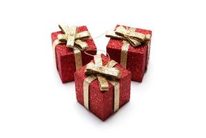 Artificial red gift boxes photo