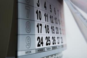 wall calendar calendar with the number of days photo