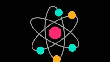 Atomic Model Molecule nuclear reaction quantum physics Electrons and Orbit Paths Representing Basic Concept of Chemistry and Physics in Modern Science and Education. Atom Orbit Alpha channel animation video