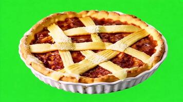 Freshly Baked Pie with Lattice Crust green screen background. video