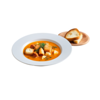 Bouillabaisse fish stew garnished with rouille and croutons shot with a shallow depth of field png