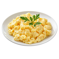 A Simple Yet Satisfying Plate of Scrambled Eggs, Garnished with Fresh Parsley, Ready to Delight Your Taste Buds. png