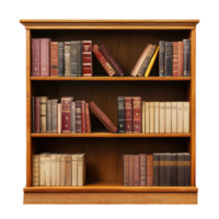 A WellLoved Library A Wooden Bookshelf Overflowing with Vintage Books, Each Spine Telling a Story of Years Past. png