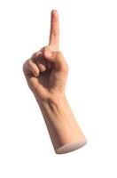 Index finger pointing up, kids pointer, forefinger showing, isolated on white background photo
