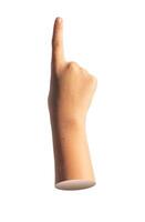 Index finger pointing up, kids pointer, forefinger showing, isolated on white background. photo