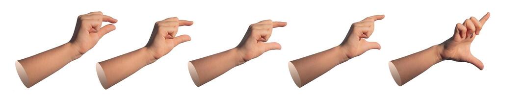Kids hand gestures showing size from big to small. Pinch, catch, hold, isolated on white. grabbing, photo