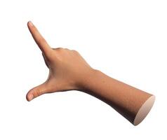 A hand using two fingers to hold and measure an invisible, big large huge object isolated on white photo