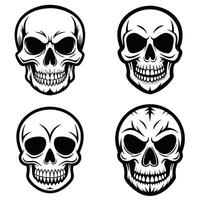 Set of Four Black and White Skull Illustrations, Gothic Art for Halloween and Dark Themes. Skull Set vector