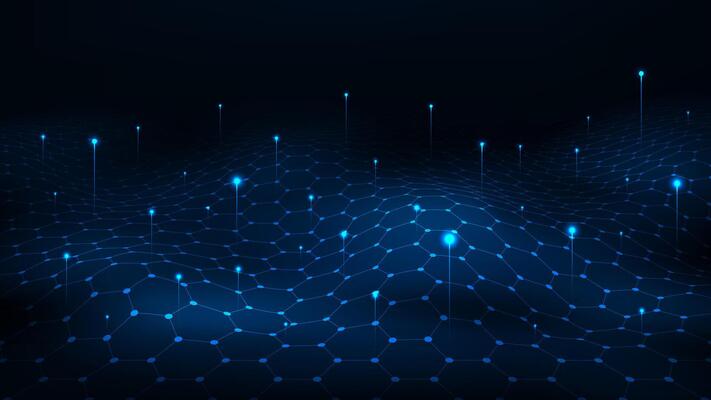 Futuristic big Data concept. Wave line hexagon pattern abstract digital technology background.