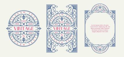 Set of antique carved ornament frames. Retro decorative posters with elegant ornaments. Design elements for brochures or book covers. Collection of isolated illustrations on background vector