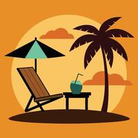 Sunset at a Tropical Island Beach Illustration Art vector