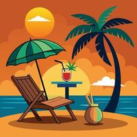 Tropical Beach Scene with Colorful Sunset Art vector