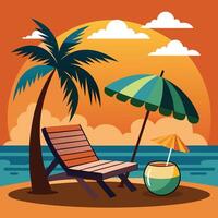 Bright Sunset in Tropical Beach Scene Design vector