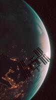 International Space Station in outer space over the planet Earth orbit video