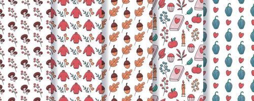 Cute cozy autumn mood seamless pattern set vector