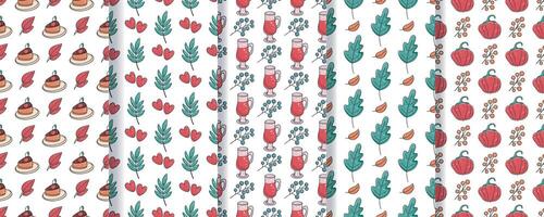 Autumn mood seamless pattern set. vector