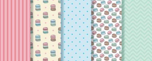 Pastel cutest seamless pattern with macaroons set vector