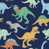 Hand drawn seamless pattern with dinosaurs. Perfect for fabric, wallpaper, wrapping paper or nursery decor. vector