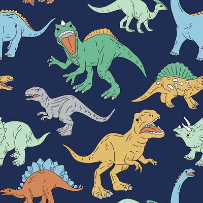 Hand drawn seamless pattern with dinosaurs. Perfect for fabric, wallpaper, wrapping paper or nursery decor.