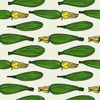 Repeating background with zucchini squash. Hand drawn Seamless pattern with zucchini harvest, autumnal food vegetables. Design ornament for banner, flyer, paper, print, wrapping, card vector