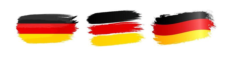 Set of German flag icons. Decorative handdrawn style abstract elements. Brushstroke graphic design. Background concept. Tricolor flags. Isolated flag of Germany. Black, red and yellow three colors. vector