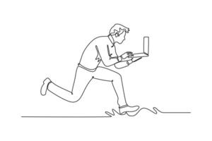 Starting a Business concept. Single line draw design graphic illustration. vector