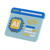 ai coding 3d icon, artificial intelligence 3d set, transparent background png