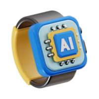 ai smartwatch 3d icon, artificial intelligence 3d set, transparent background png